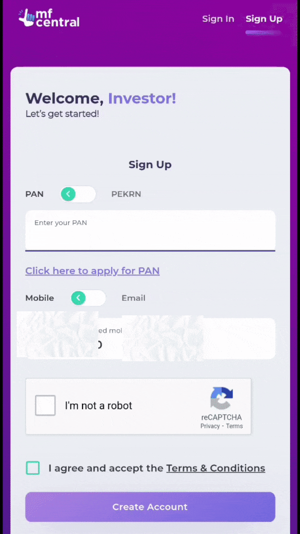 1000034181 MF Central Sign up account creation